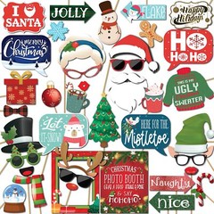 Christmas Photo Booth Props 41-pc Kit 8×10-Inch Sign Holiday Photobooth Prop
