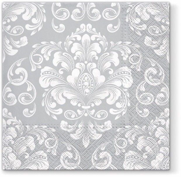 Wedding Pattern 20 Cocktail Paper Napkins Silver Grey and White Elegant Party