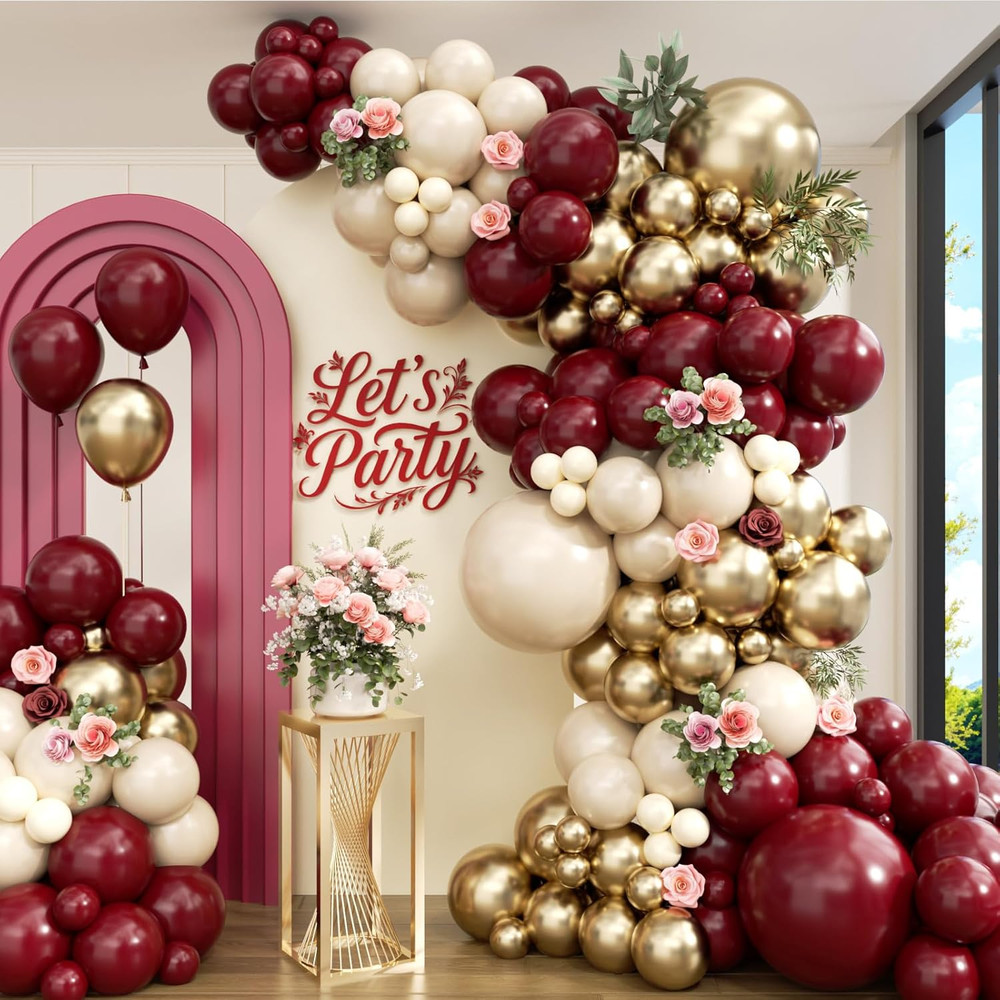Burgundy Balloon Arch Garland Kit 163Pcs, Burgundy Maroon Sand White Metallic…