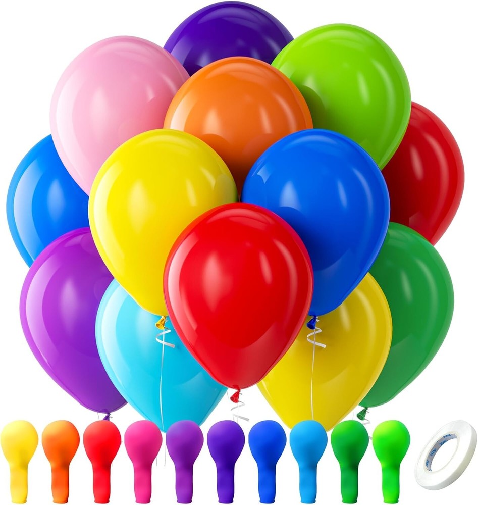 Assorted Rainbow Latex Balloons, 100 Pack 12 Inch round Helium Bright Color Ball