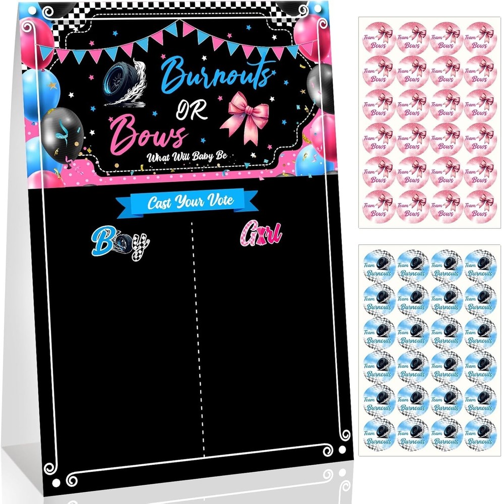 49pcs Gender Reveal Party Games, Burnouts or Bows Theme Baby Gender Reveal Vo…