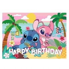 Lilo & Stitch Birthday Party Decoration, 4.9×3.2ft Happy Birthday Backdrop