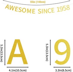 Awesome Since 1958 Banner Pre-strung Happy 68th Birthday Banner Gold Glittery…