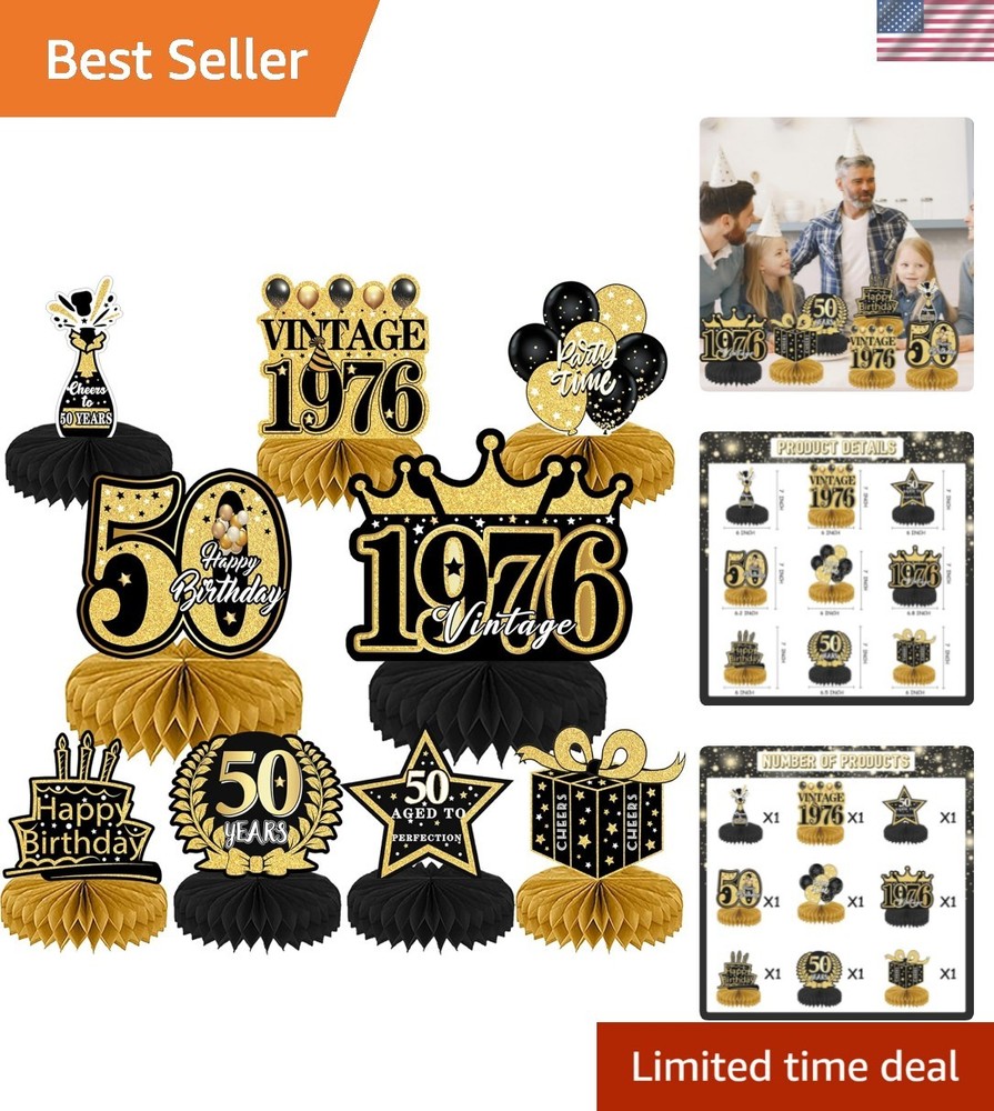 50th Birthday Decorations for Men – 9Pcs Black Gold 50th Birthday Party Decor…