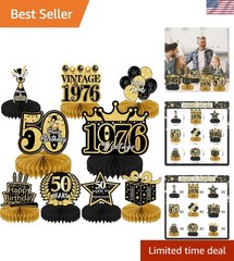 50th Birthday Decorations for Men – 9Pcs Black Gold 50th Birthday Party Decor…