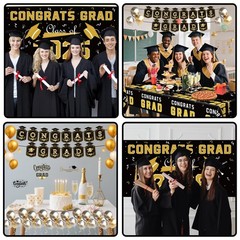 Graduation Decorations 2026 2027 – Black Gold Congrats Grad