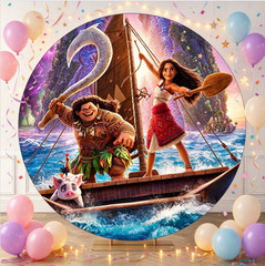 Round Backdrop Cover Moana Beach Photography Birthday Party Background Props