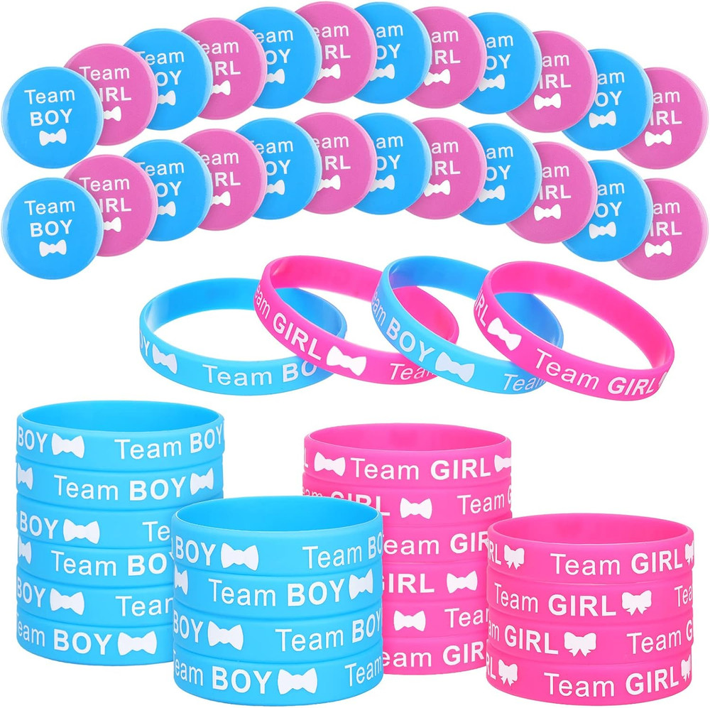 WILLBOND 72 Pcs Gender Reveal Decorations 36 Team Pink and Blue Pins