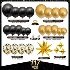 Black and Gold Balloon Arch Kit 117 PCS, Gold and Black Party Decorations, 2026