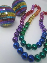 Pride Rainbow Lot Of 5 Mirrored Disco Ball Ornament & Bead Necklace LGBTQ