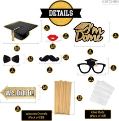 , Glitter Graduation Photo Props 2026 – Pack of 34 | Black and Gold Photo Props