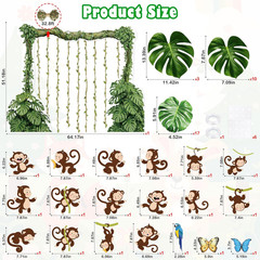 51 Pcs Jungle Safari Monkey Party Decorations – Palm Leaves Backdrop Animal Cuto