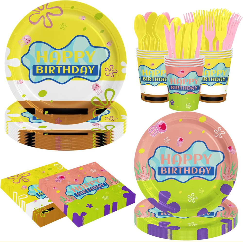 Yellow Cartoon Happy Birthday Party Decorations Set – Yellow & Pink Cartoon Them