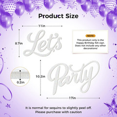 Let’S Party Felt Sign, Flash White Reusable Glitter Letter Banner for Backdrop,