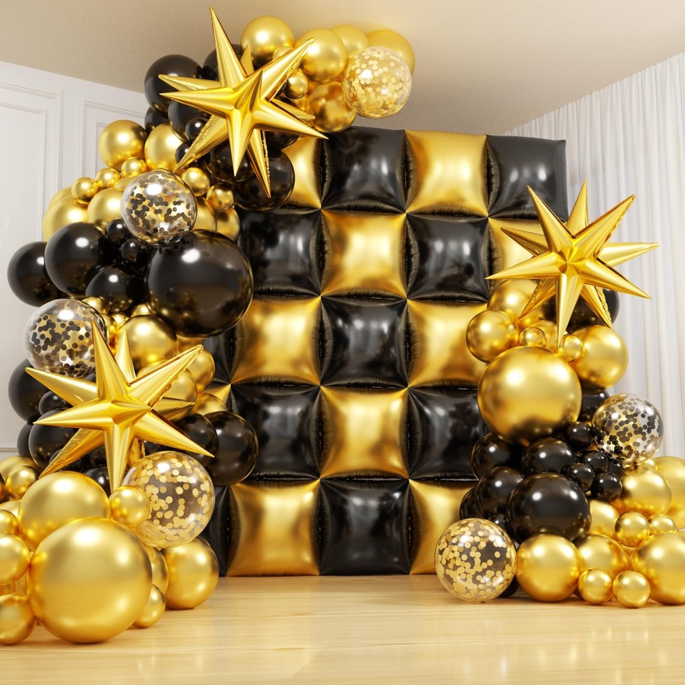 Fondo De Pared Con Globos Cuadrados Negro Y Dorado Para Ano Nuevo Fiesta