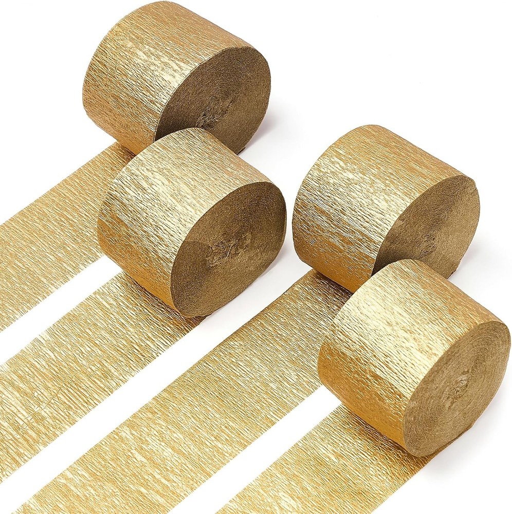 Gold Crepe Paper Streamers 4pcs 328ft Pack of Gold Crepe Paper Wedding Birthday
