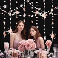 Glitter Rose Gold Star Circle Dot Garland 30 Feet Twinkle Rose Gold Star Circle