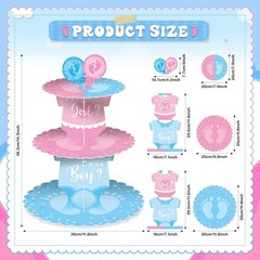 Faccito Gender Reveal Party Cupcake Stand Decorations, Blue and Pink 3 Tier Baby