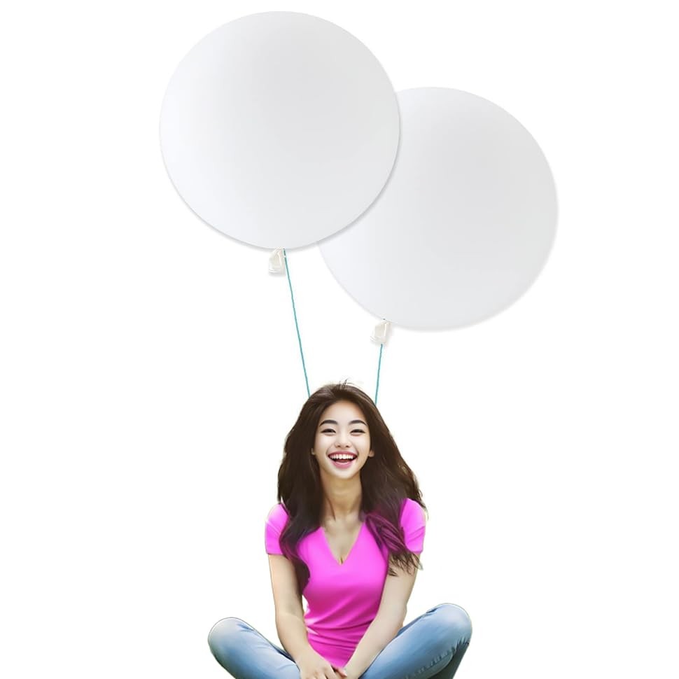 7 Pcs 24 Inch White Balloons Giant Round Balloons with 30 Yard Ribbon for Par…