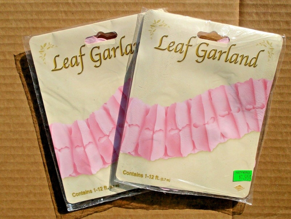 2 Packs Pastel Pink Tissue Leaf Garland Wedding Baby Party Decor 12 Ft Each NIP