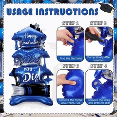 2 Pcs 37″ Blue and Silver Graduation Caps Foil Balloons Giant Self Standing C…