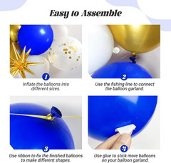 136Pcs Royal Blue and Gold Balloons Arch Garland Kit with Star Foil Balloons, 5