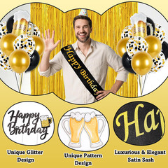 Black and Gold Birthday Decorations, 45PCS Happy Birthday Balloons Decorations f