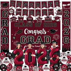 Class of 2026 Graduation Party Decor Set Banner Backdrop Balloons Porch Sign