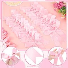 2 Pcs Pink Bow Garland Banner, Pre-Strung Pink Satin Ribbon Bow Garland Coquette