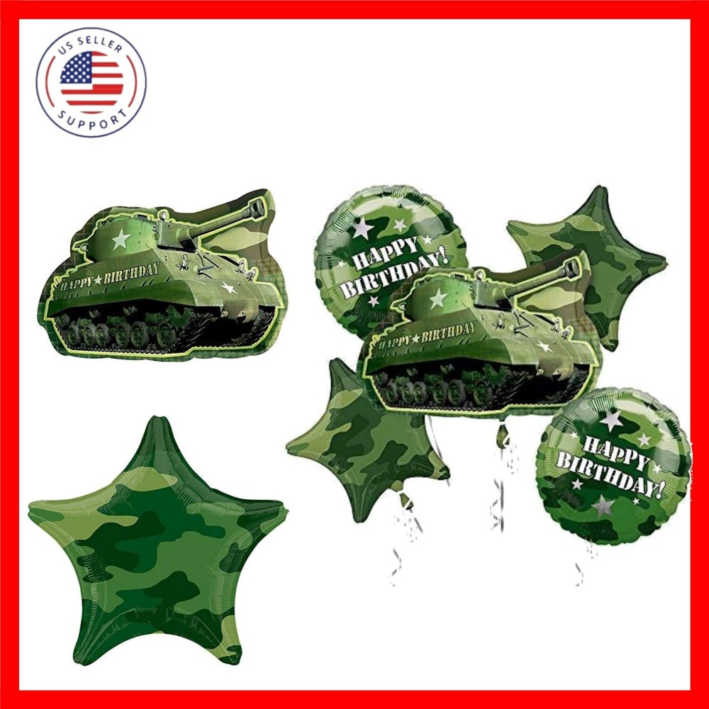 Army Tank Camouflage Party Supplies Birthday Balloon Bouquet Decorations