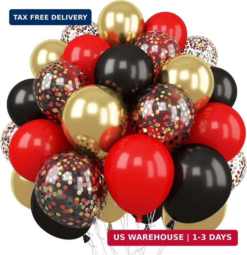 Red and Black Balloon, 60 Packs 12 Inch Red Black and Gold Balloon, Black Red Ba