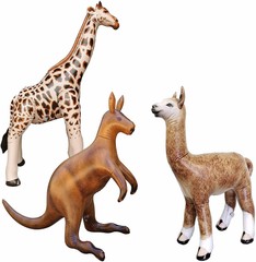 Jet Creations Inflatable Kangaroo Giraffe Alpaca3 Pack Safari Birthday Party Toy