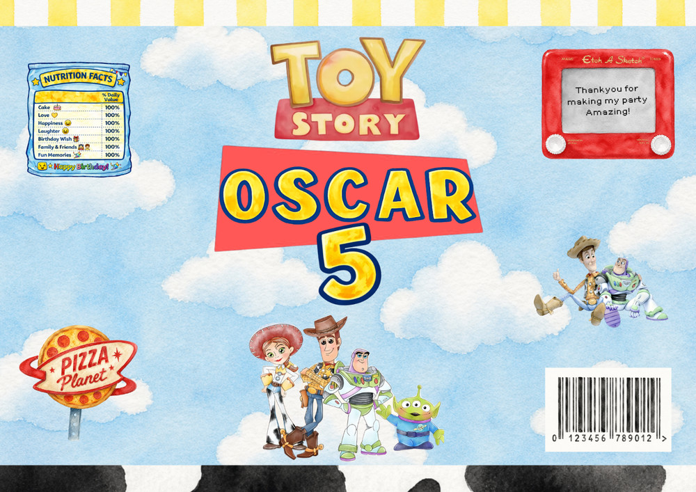 WATERCOLOUR TOY STORY PERSONALISED KIDS PARTY DECOR BIRTHDAY CUSTOM CHILDREN