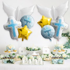 Religious Foil Balloons Party Decoration – 7Pcs Cross White Dove Star Aluminu…