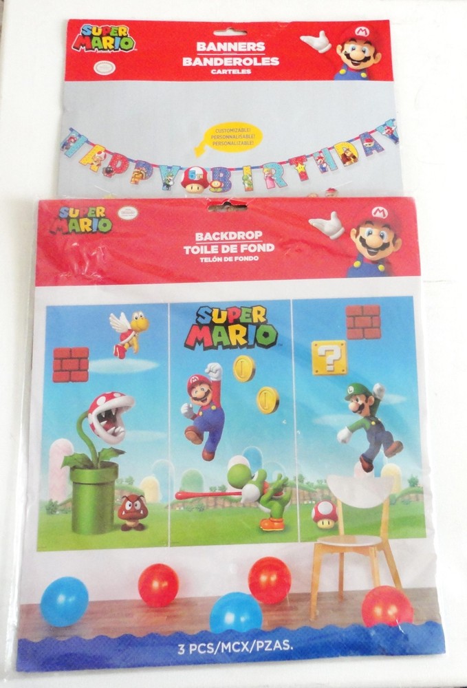 2 New Super Mario Backdrop 13251 & Banners Happy Birthday 505 192937229033