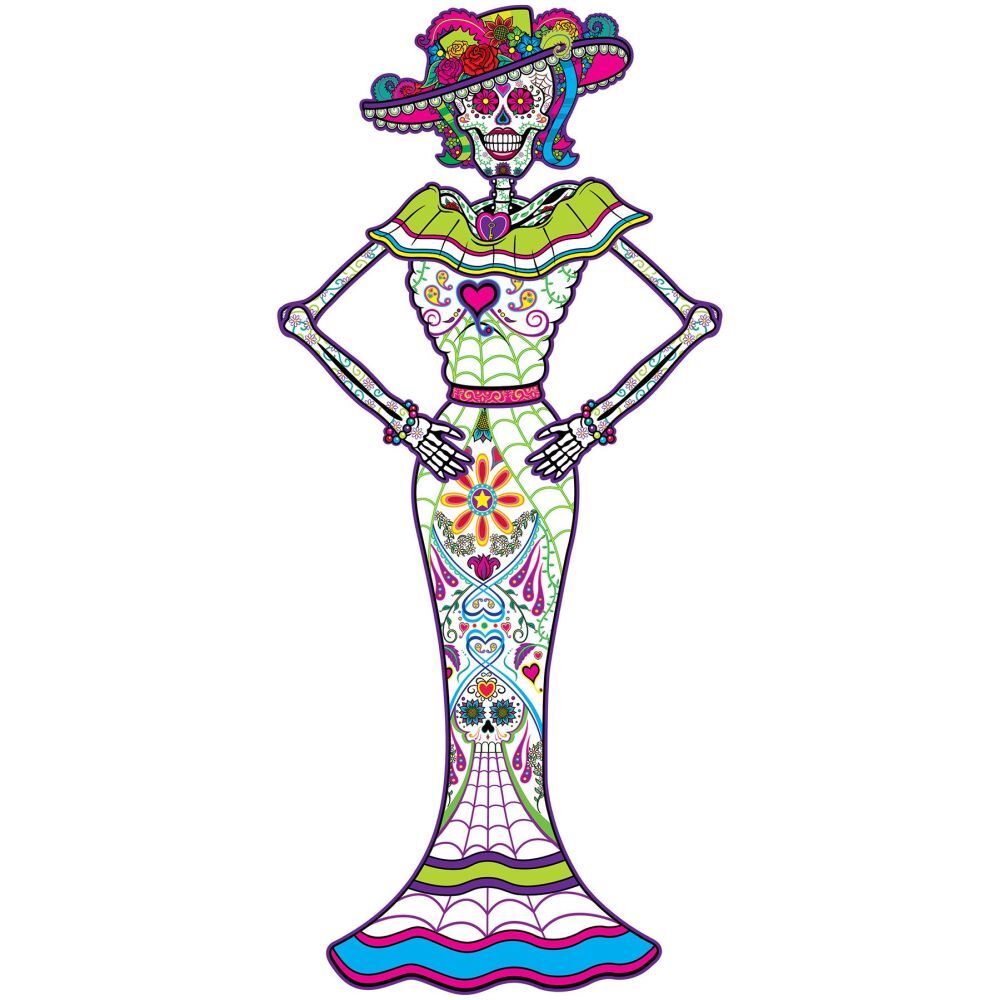 Jointed Day Of The Dead 4-Foot Female Skeleton 48″ Paper Wall Decoration