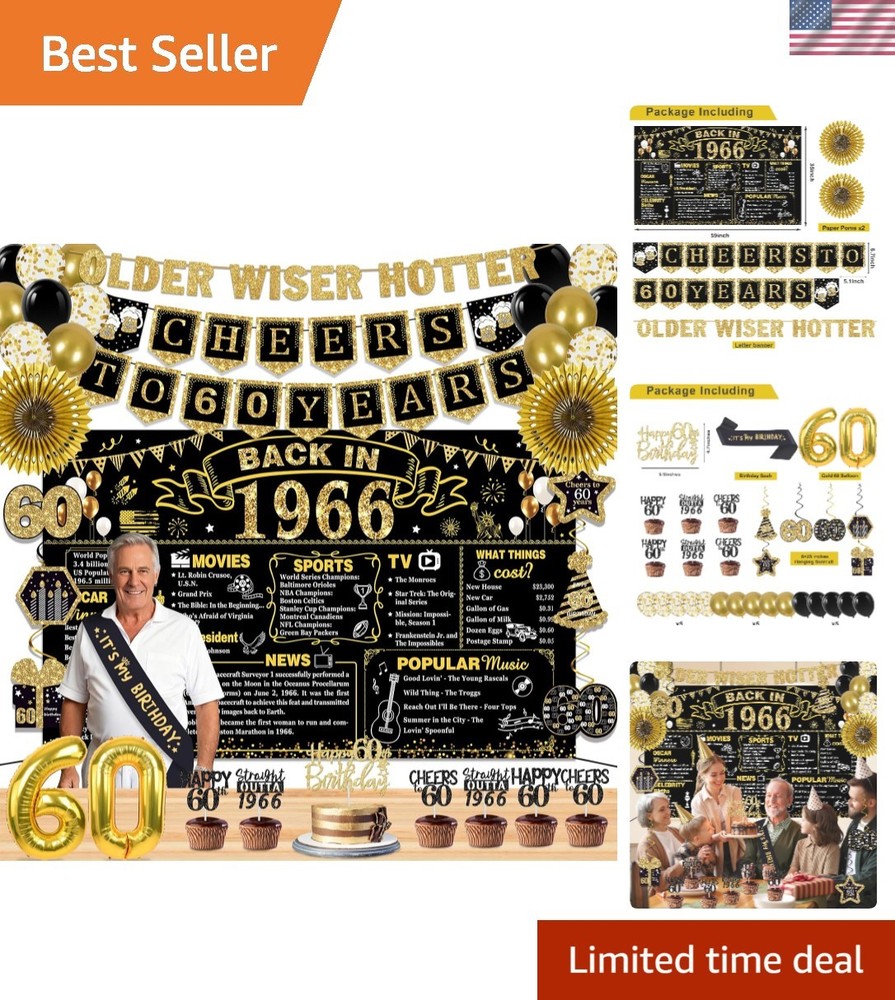 60th Birthday Decorations for Men Women, 36 Pcs Back in 1966 Birthday Party D…