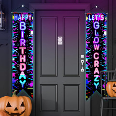 Tegeme 2 Pcs Glow in the Dark Party Supplies Neon Happy Birthday Banner Let’S Gl