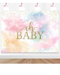 Mocsicka Rainbow Oh Baby Backdrop Colorful Cloud Pastel Rainbow Golden Dot Girl