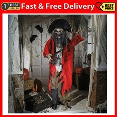 Morris Costumes 6.2 ft Standing Animated Skeleton Pirate Decoration – Red
