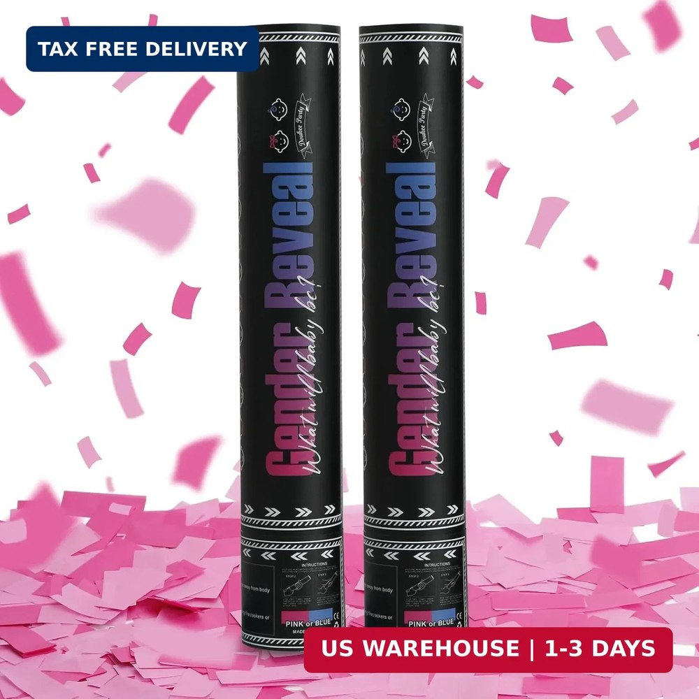 Gender Reveal Pink Confetti Cannon, DOUKEE Baby Shower Pink only Biodegradable C