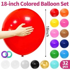 32Pcs Big Balloons 18 Inch Assorted Colors, Round Large Latex Party Balloons