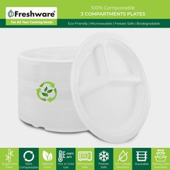 Freshware Paper Plates – Disposable 10″ Plate, 150-Pack, Biodegradable Sugarc…