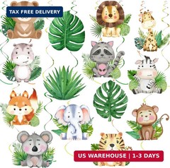 35Pcs Jungle Animals Hanging Swirl Wild One Party Birthday Decor Jungle Safari A