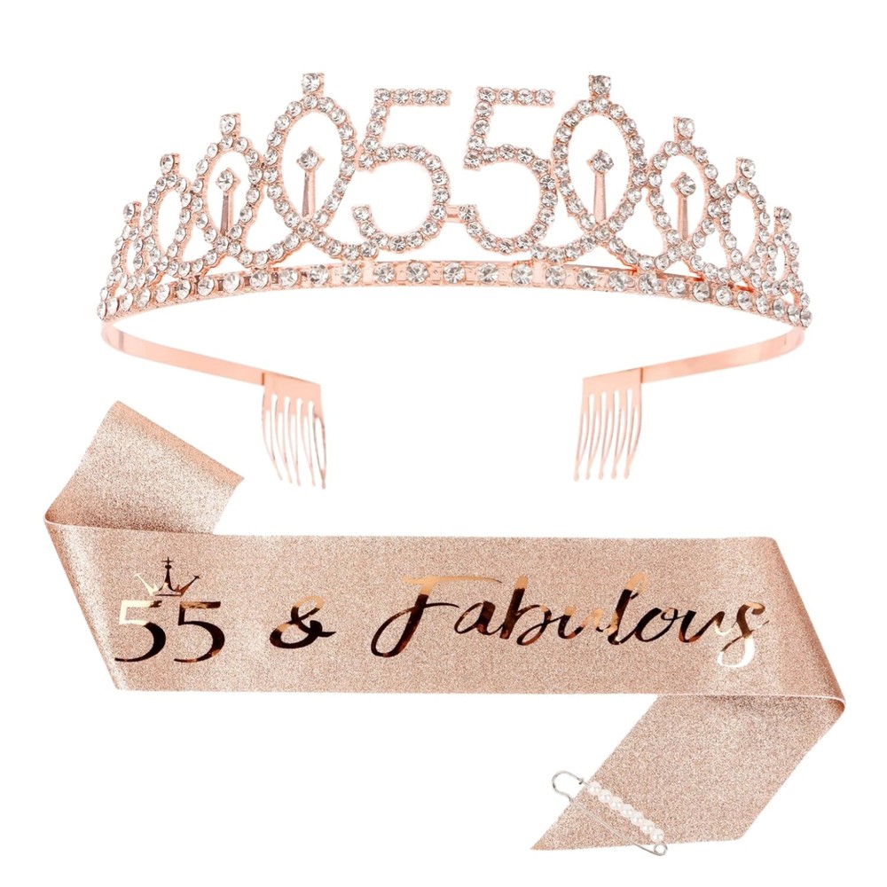 Birthday Diva Set: 55th Crown & Sash – Stunning Design for Fabulous Celebrations