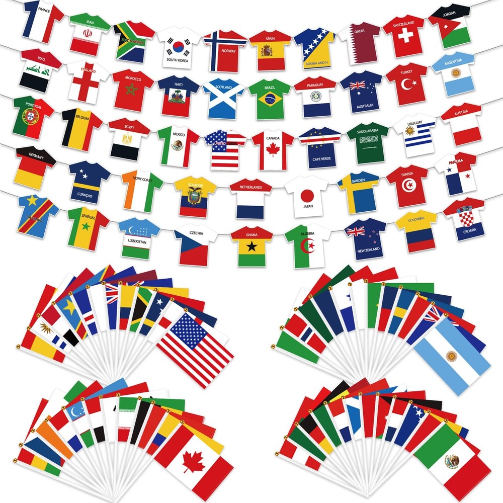 Soccer Flags Bunting Banner, World Flags Banner Decorations 48 Countries Inte…