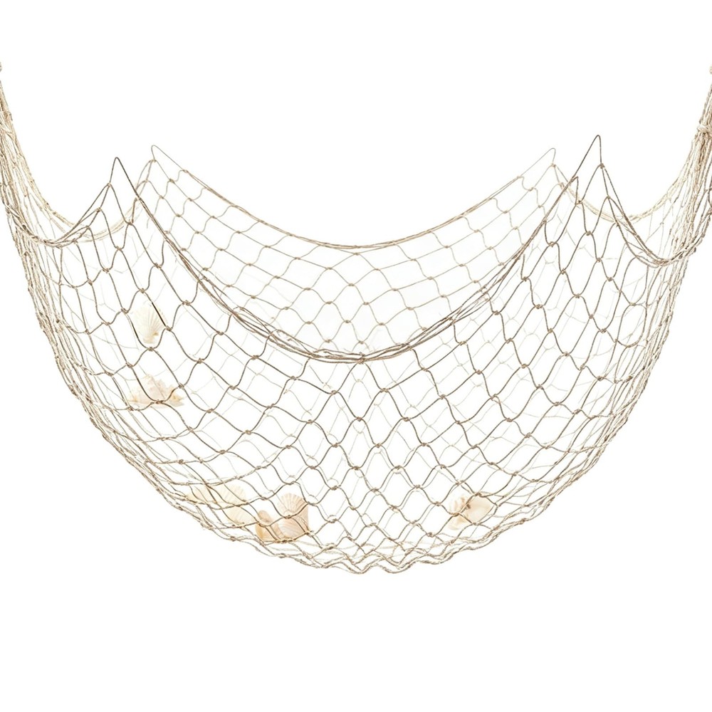2 Pack Fish Net Decorations Natural Cotton Fishing Net Decor for Hawaiian Bea…