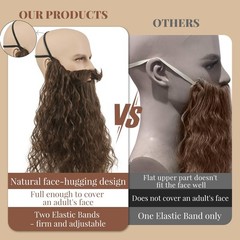 18 Inches Men’s Long Curly Brown Synthetic Pre – styled Realistic Fake Beard …
