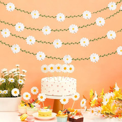 3D Daisy Flower Garland (2PCS) Flower Banner Wildflower Party Decorations Leaves
