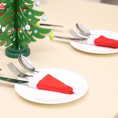 Mini Santa Claus Hats Fork Sets Caps for Home Restaurant Dinning Room Decors